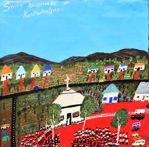 Nyinta Kumanara Donald Peipei Sorry business at Kaltukatjara, 2023 acrylic on linen 81.5 x 81.5 cm