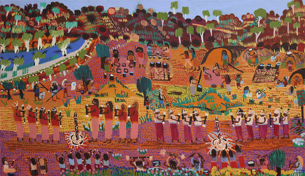 Kumantjayi Napangardi Wheeler Women’s Ceremony in the Bush, 2023 acrylic on linen 71 x 121 cm