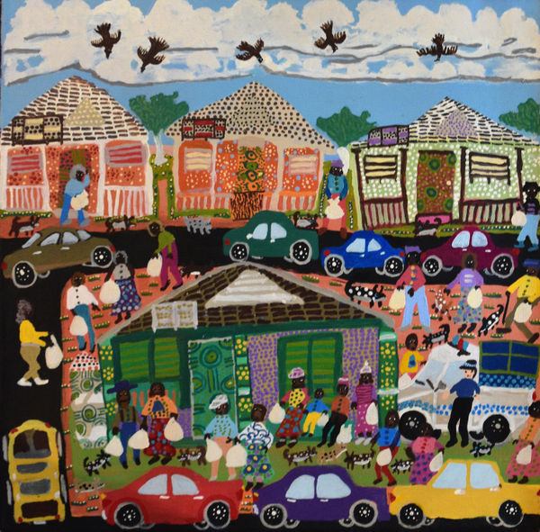 Doris Thomas Pension Day, Titjikala, 2023 acrylic on linen 56 x 56 cm