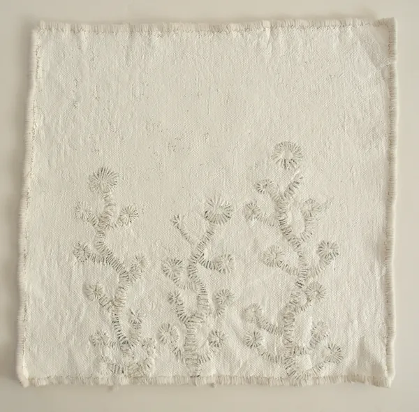 Stephen Eastaugh Secret Geography Series - Three Plants acrylic, rag cloth, wool and threads 60 x 58 cm