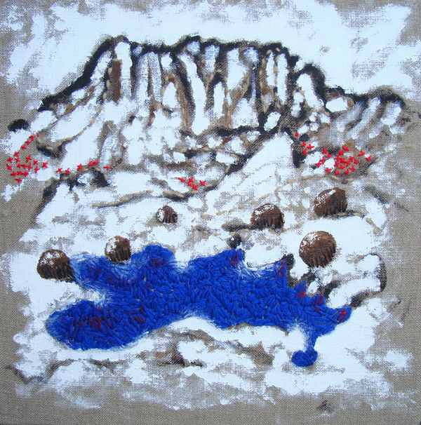 Stephen Eastaugh TARNS acrylic, thread, linen 35 x 35 cm