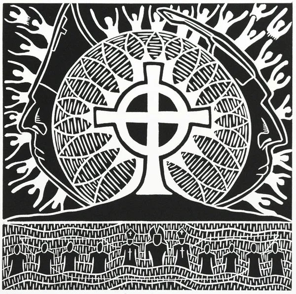 G. K. Thaiday Coming of the Light linocut 30 x 30 cm