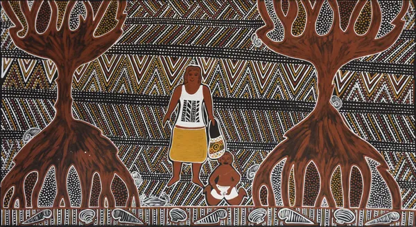 Josephine Burak murtapiranga (tiwi name for mangrove), 2019 ochre on canvas 150 x 80 cm