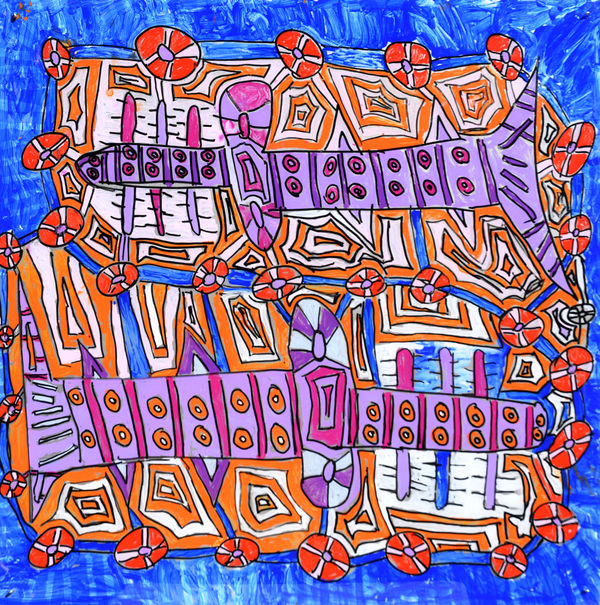 Annette Lormada Piyalpiyal- Sawfish, 2021 acrylic paint on polycarbonate 60 x 60 cm