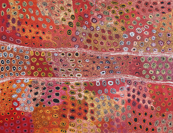 Mitakiki Women's Collaborative Kapi Tjukula tjuta - many rock holes, 2021 acrylic o n linen 152.5 x 198 cm