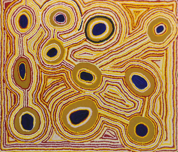 Yikartu Bumba Tarpil Tarpil acrylic on linen 91 x 107 cm