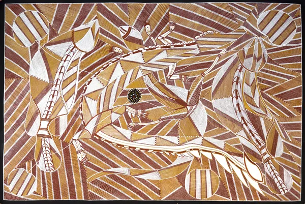 William Manakgu Kinga (Saltwater Crocodile), 2021 ochres and acrylic on arches paper 154 x 102 cm
