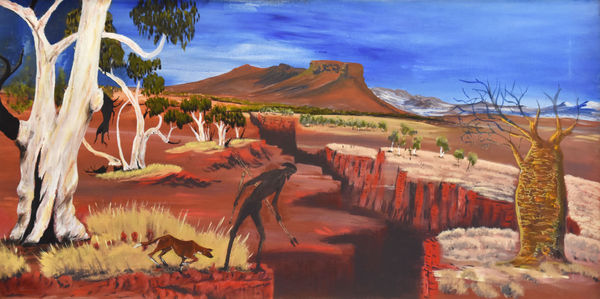 Mervyn Street Early Days People, 2018 Acrylic on canvas 60 x 120 cm