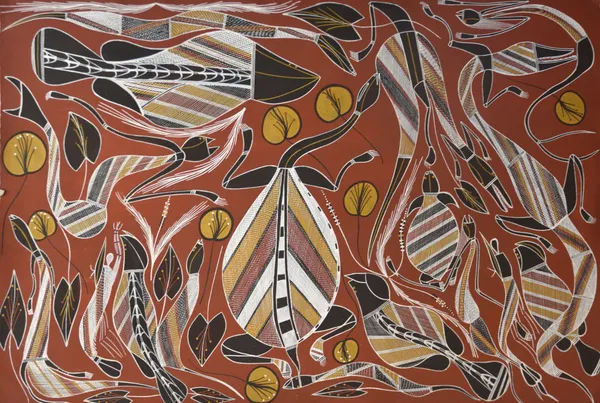 William Manakgu Billabong Scene, 2021 ochres and acrylic on arches paper 154 x 102 cm