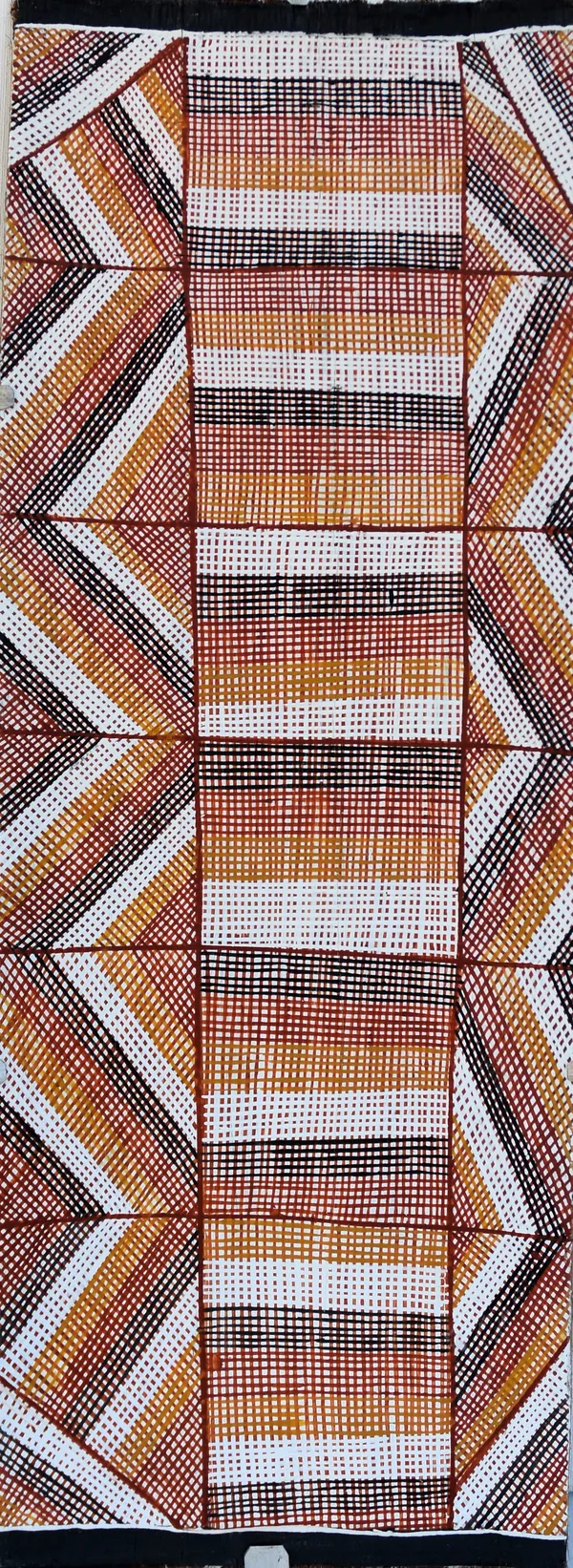 Apphia Wurrkidj Wak Wak, 2023 Stringybark (Eucalyptus Tetradonta) with Ochre Pigment and PVA Fixative Bark Painting 77 x 27 cm