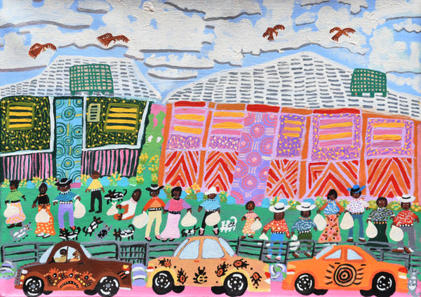 Doris Thomas Pension Day when was a young mum, 2023 acrylic on linen 56 x 76 cm