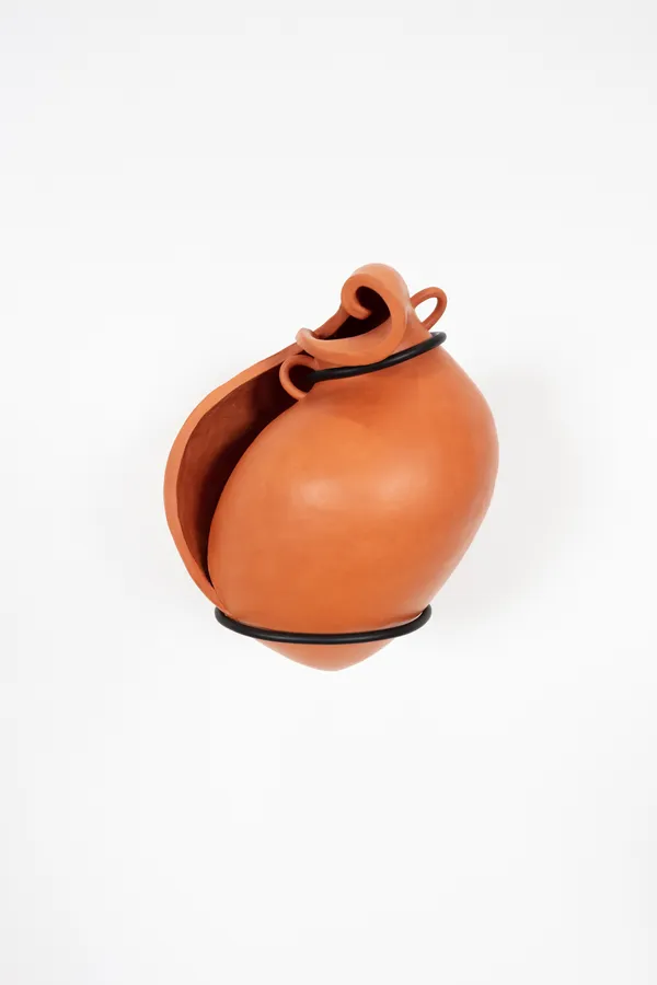 Cammie Staros Amphora conchata, 2020 Ceramic and powder coated steel 14 x 12.5 x 15.5 inches