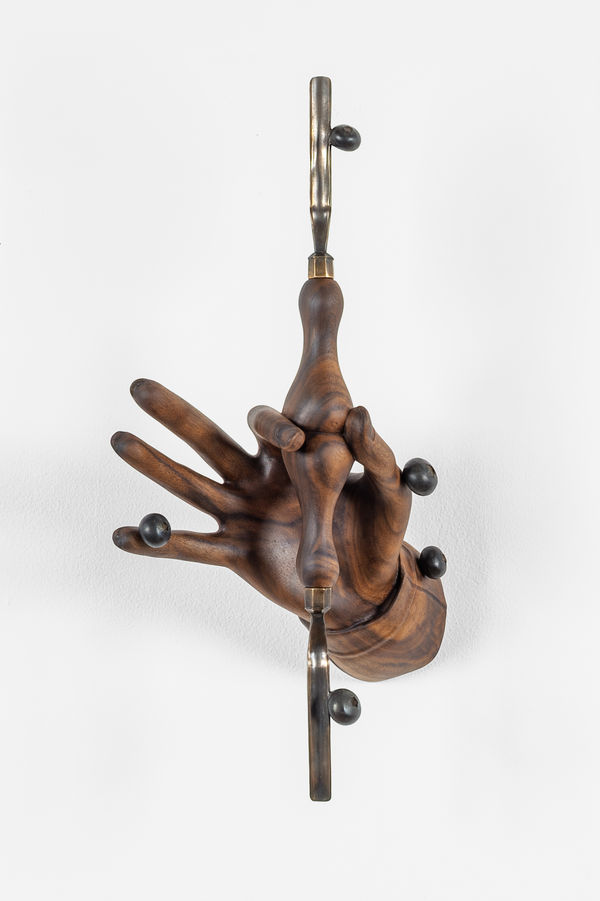 Vincent Pocsik Hand with Gouge and Blueberries, 2026 Carved walnut and bronze 17 ½ x 8 ½ x 5 ¾ in 44.5 x 21.6 x 14.6 cm
