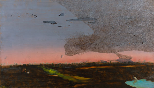 Hasan Ali Kadiwala Mohabbat (Love), 2025 Acrylic & oil, laser engraving on torched wood 121.9 x 213.4 cm