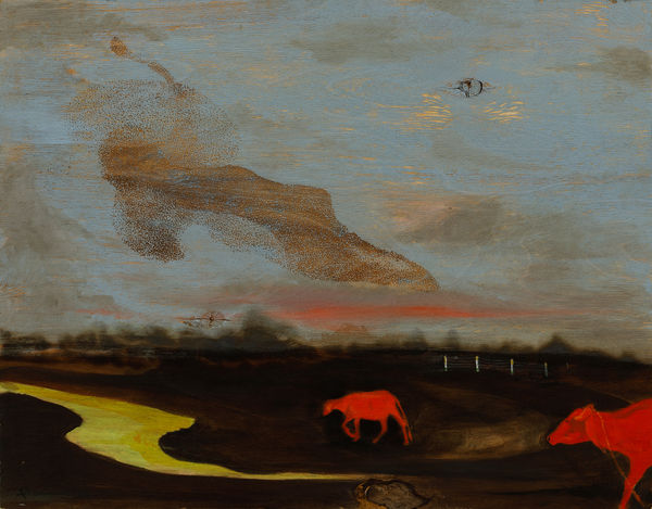 Hasan Ali Kadiwala Mahak (fragrance), 2025 Acrylic & oil, laser engraving on torched wood 35.6 x 45.7 cm