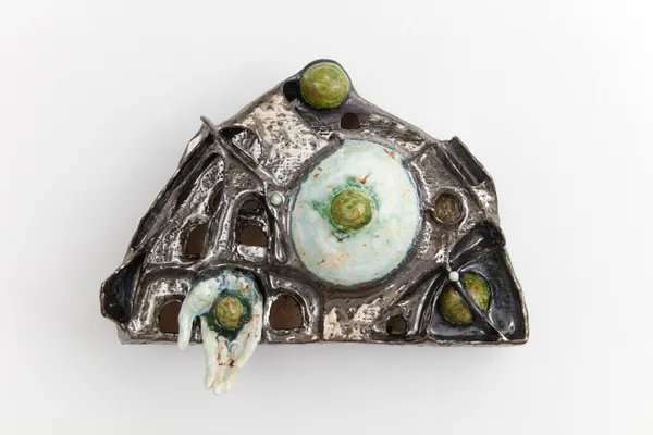 Heidi Lau Waning Moon Pavillion, 2023 Glazed ceramic 12 1/2 x 15 1/2 x 5 inches 31.8 x 39.4 x 12.7 cm