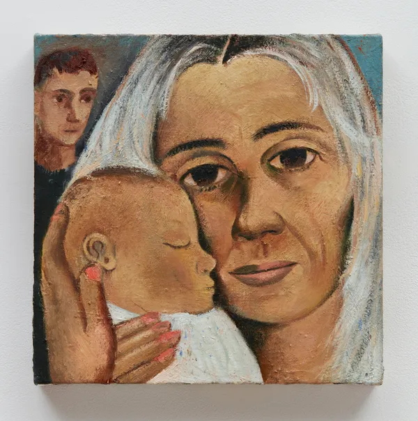 Louis Fratino Mom and grandchild, 2023 Oil on canvas 14 x 14 inches 35.6 x 35.6 cm