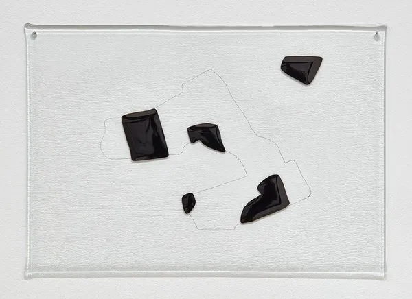 Arturo Herrera Body and Feet Positions in Relation to Line of Dance #6, 2019 Clear and black glass panel over pencil drawing on wall 16.54 x 23.39 inches 42 x 59.4 cm