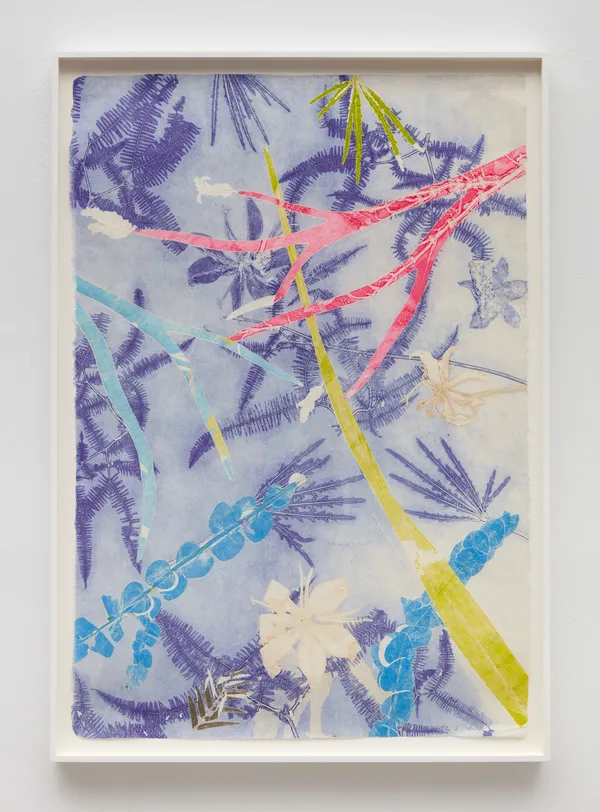 Luiz Zerbini Dry River 8, 2022 Oil on Awagami Washi paper 39 1/8 x 26 inches 99.5 x 66 cm