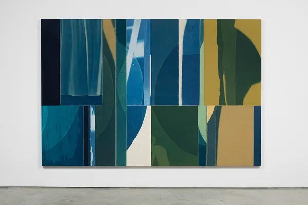 Erin Shirreff Inside times, 2020 Cyanotype photogram, fabric over panel Two parts: 80 x 120 inches overall (203.2 x 304.8 cm)