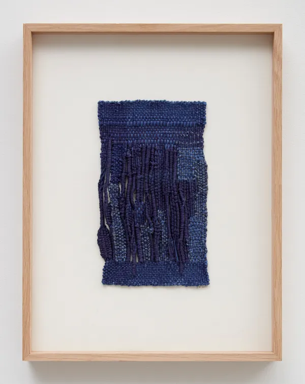 Sheila Hicks Rebel Indigo, 2020 Cotton, linen, silk 9 1/2 x 5 1/2 inches 24 x 14 cm