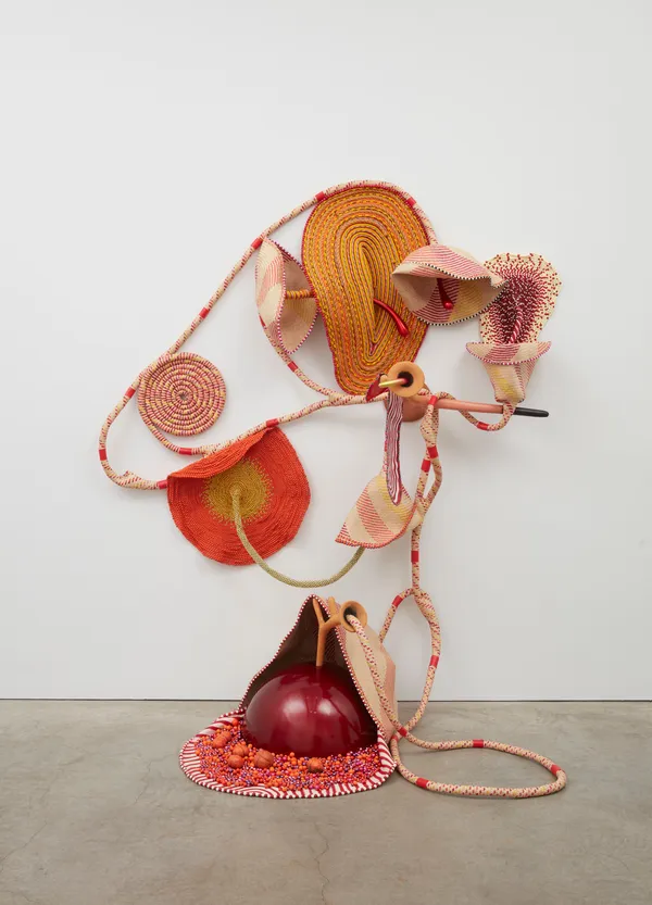 Maria Nepomuceno Untitled, 2021 Straw, ropes, beads, ceramic, resin 78 3/4 x 70 7/8 x 39 3/8 inches 200 x 180 x 100 cm