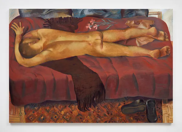 Louis Fratino Red nude (After Mafai), 2023 Oil on canvas 65 x 94 inches 165.1 x 238.8 cm