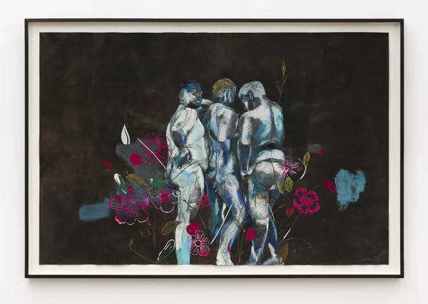 Wardell Milan 3 Bears, 2023 Charcoal, graphite, color pencil, china marker, pastel, and oil pastel on paper 51 1/2 x 81 inches 130.8 x 205.7 cm