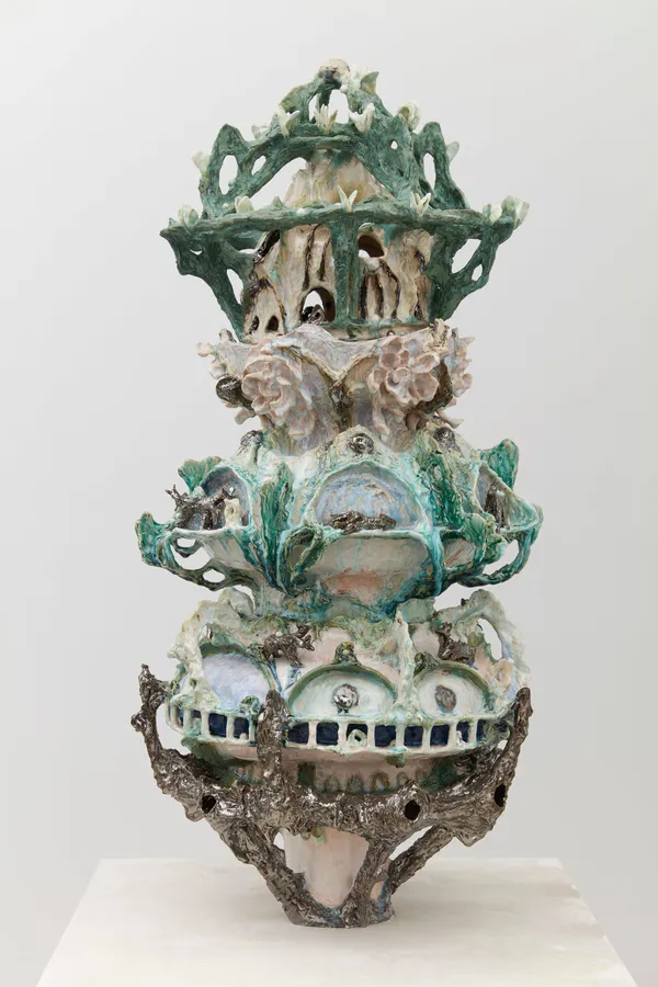 Heidi Lau Celadon Menagerie, 2024 Glazed ceramic 39 x 17 x 16 1/2 inches 99.1 x 43.2 x 41.9 cm