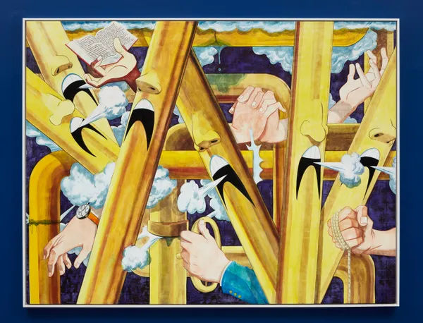 Mark Thomas Gibson All A Go (Steampipes and Hands), 2022 Ink on canvas 66 1/8 x 86 1/4 inches 168 x 219.1 cm