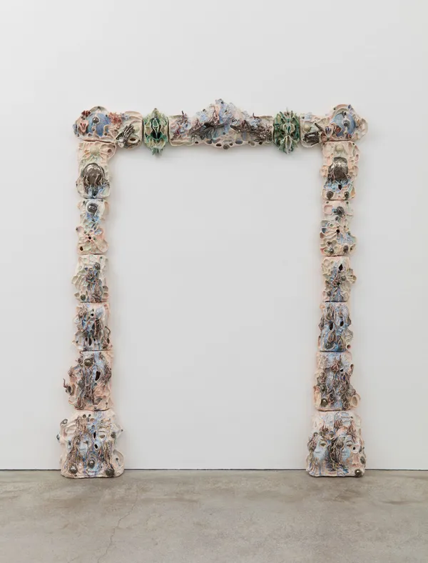 Heidi Lau The Sky Opens Up Their Mouth, 2023 Glazed ceramic 83 x 69 x 7 1/4 inches 210.8 x 175.3 x 18.4 cm