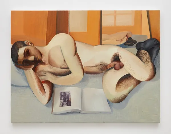 Louis Fratino Man, book, mirror, 2020 Oil on canvas 42 x 56 inches 106.7 x 142.2 cm