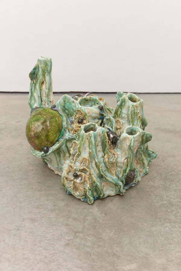 Heidi Lau Meanderings, 2024 Glazed Ceramics with four channel immersive sound, bespoke media device  9 1/4 x 10 1/2 x 10 1/4 inches (23.5 x 26.7 x 26 cm) Sound: 40 minutes, 20 seconds, looped