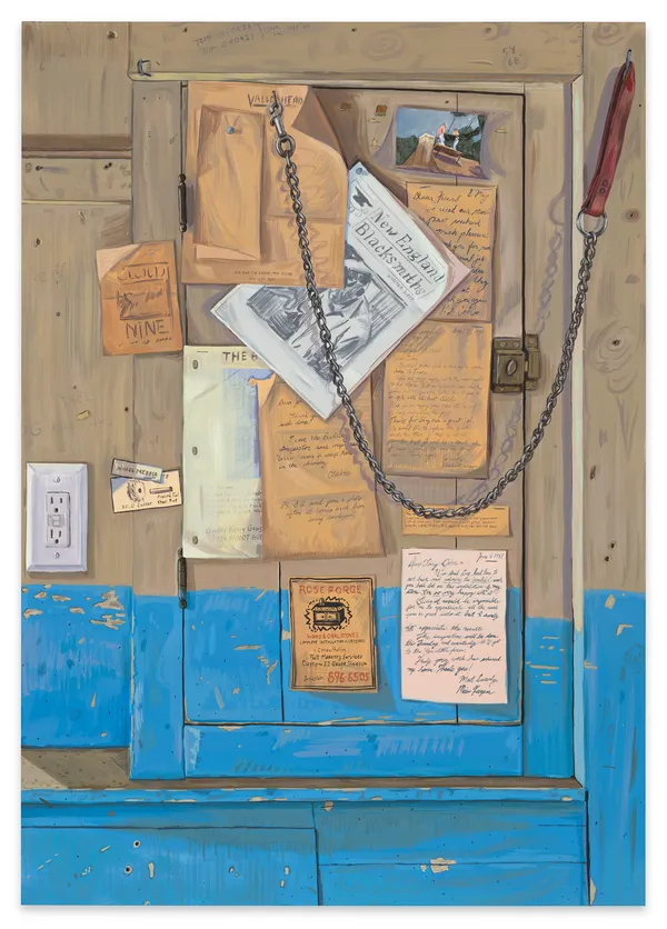 Josephine Halvorson New England Blacksmiths, 2021 Acrylic gouache on panel 44 x 31 inches 111.8 x 78.7 cm