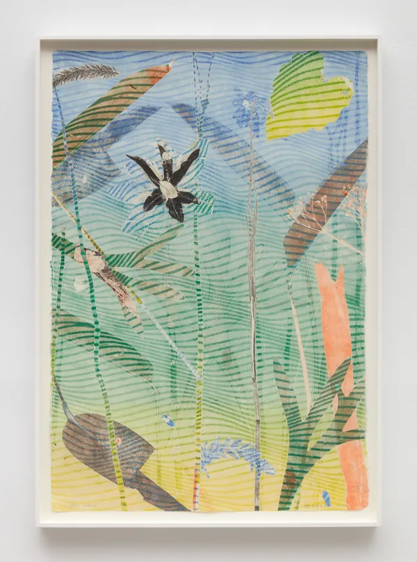 Luiz Zerbini Dry River 2, 2022 Oil on Awagami Washi paper 39 1/8 x 26 inches 99.5 x 66 cm