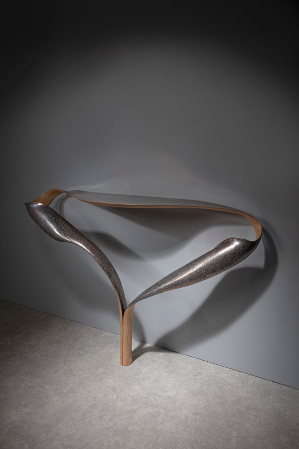 Marc Fish Kasumi Uchi One Piece Console, 2025 Oak, bronze, aluminium, black lacquer 96 H x 150 W x 30 D cm 37.7 H x 59 W x 11.8 D in Available for commission Leadtime 4 - 5 months