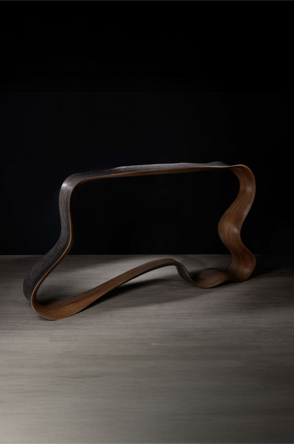 Marc Fish Kasumi Uchi Console, 2025 Oak, bronze, aluminium and black lacquer 90 H x 170 W x 30 D cm 35.4 H x 67 W x 11.8 D in Available for Commission