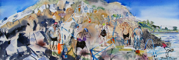 John Short Vico Bathing Place, Steps watercolour & ink 31 x 91cm