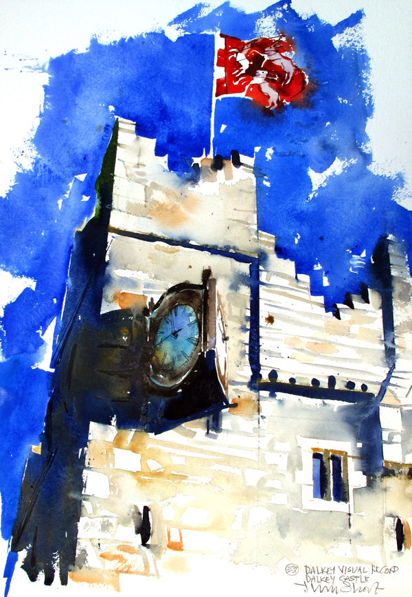 John Short Dalkey Castle, Castle Street, Dalkey watercolour 63 x 42 cm