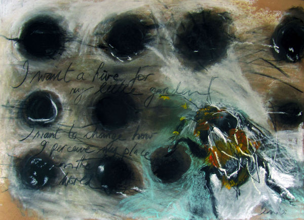 Margo Banks I want a Hive for my Little Garden Mixed Media on Paper 64x90cm