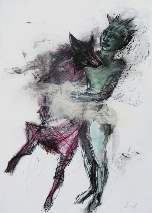 Margo Banks Boy and Wolf Mixed Media on Paper 100x70cm