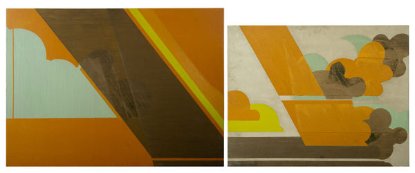 Tatiana Blass Curvim terra camurça verde, 2007 Óleo sobre curvim e camurça 80 x 200 cm (díptico)