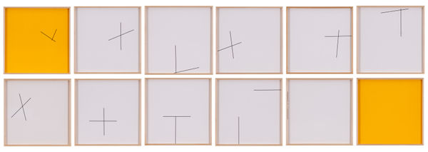 Mira Schendel da série Cadernos, 1970-71 Letraset sobre cartão 31 x 31 cm cada (10 lâminas, com capa e contra-capa)