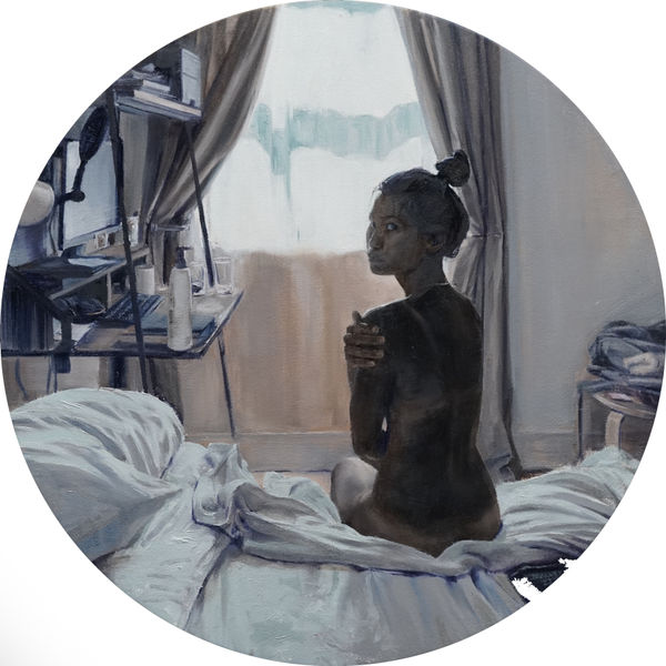 Ryan Malley Work From Home, 2023 oil on maple board 12 x 12 in 30.5 x 30.5 cm