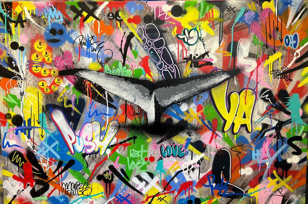 Martin Whatson To The Deep, 2022 stencil, spray paint and acrylic on canvas 31 1/2 x 47 1/4 in 80 x 120 cm