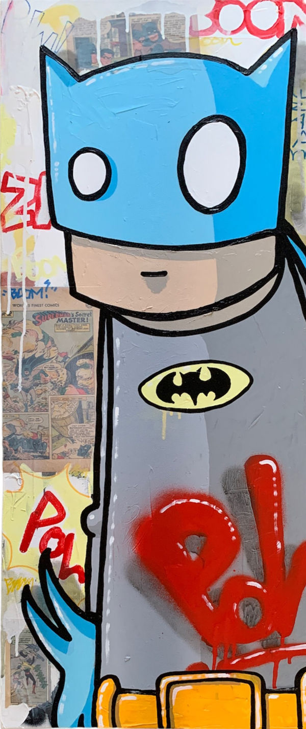 ChrisRWK Always The Hero, 2023 mixed media on canvas 40 x 16 in 101.6 x 40.6 cm