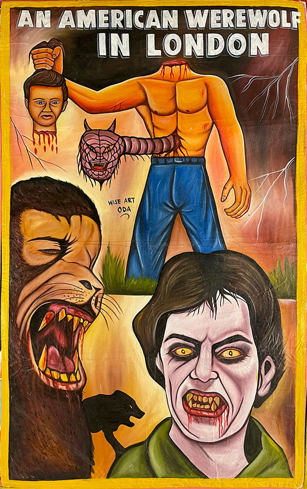 Hand painted movie poster for the film "An American Werewolf in London".