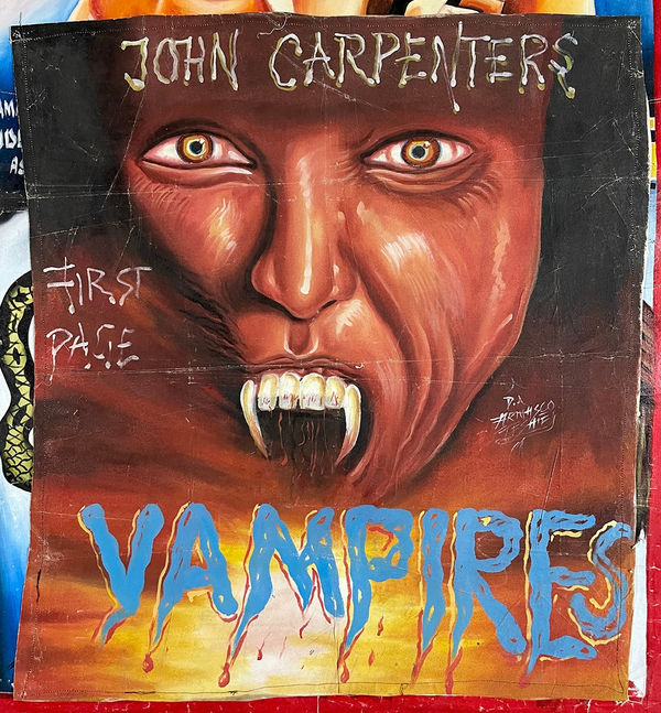 Deadly Prey (D.A. Armahsco) Vampires, 2000s oil and enamel on flour sack 38 x 34 in 96.5 x 86.4 cm