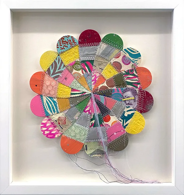 Thomas Campbell hand sewn flower in white frame