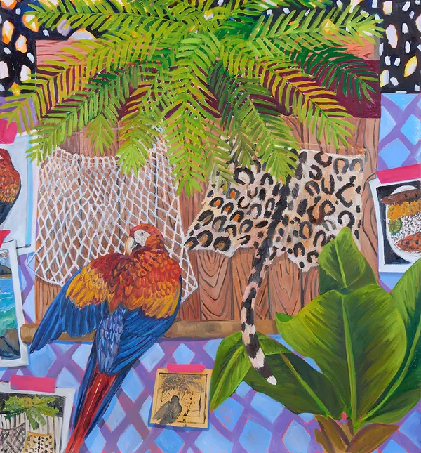 Anna Valdez, Parrot and Ocelot Pelt, 2020